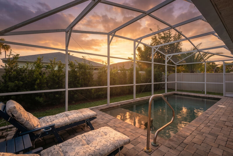 Private salt-water heated pool & screened lanai — the Lighthouse, New Smyrna Beach